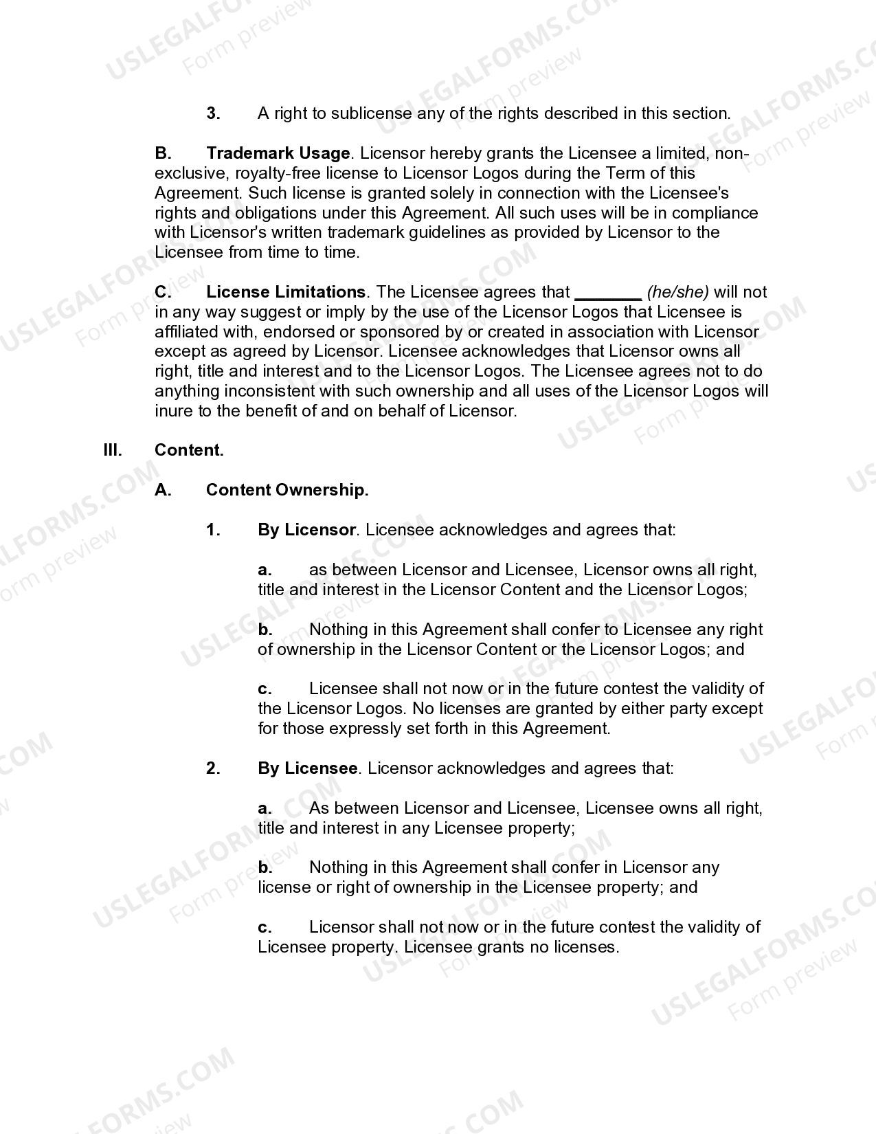 Content Licensing Agreement US Legal Forms