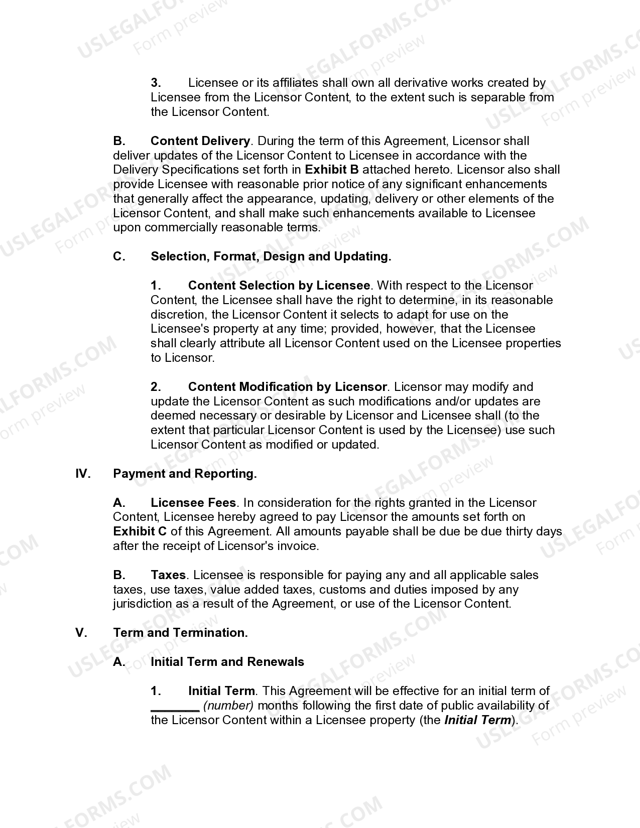 Content Licensing Agreement US Legal Forms