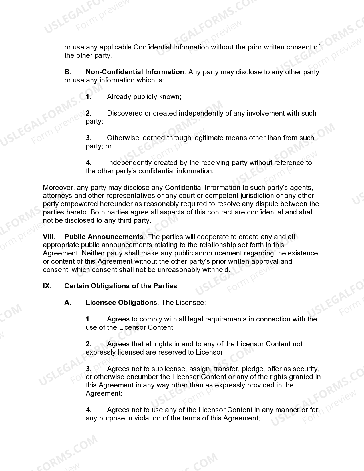 Content Licensing Agreement US Legal Forms