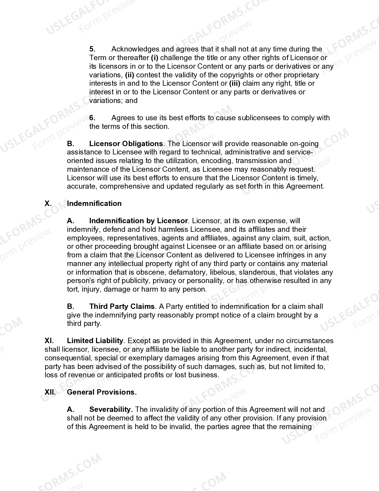 Content Licensing Agreement US Legal Forms