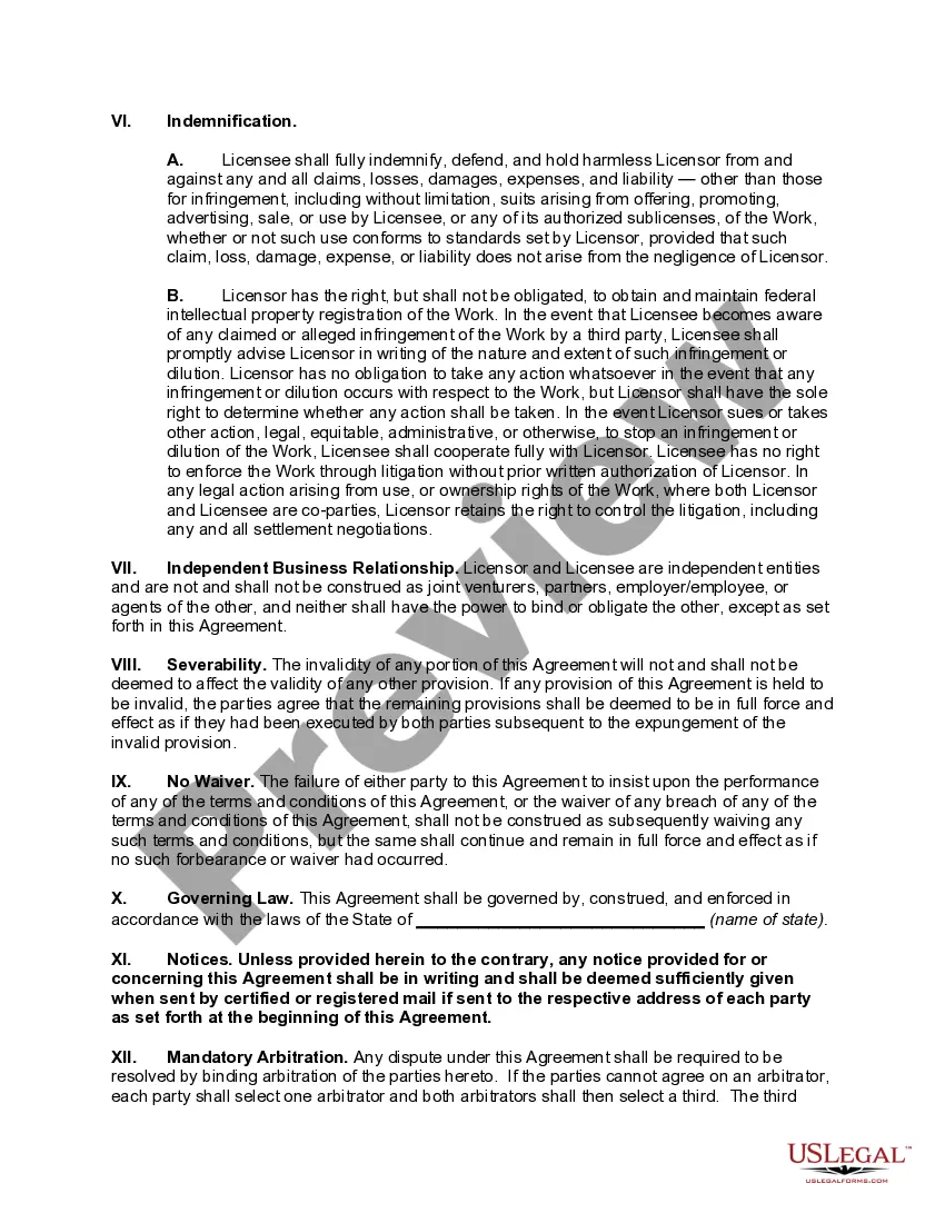 Preview Licensing Agreement for Creative Work