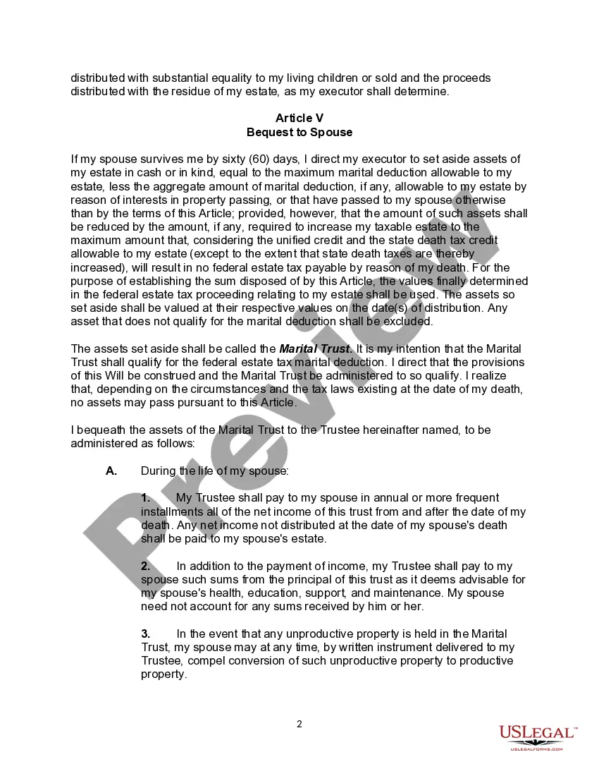 Get Will with Marital Deduction and Bypass Trust Preview Will with Marital Deduction and Bypass Trust