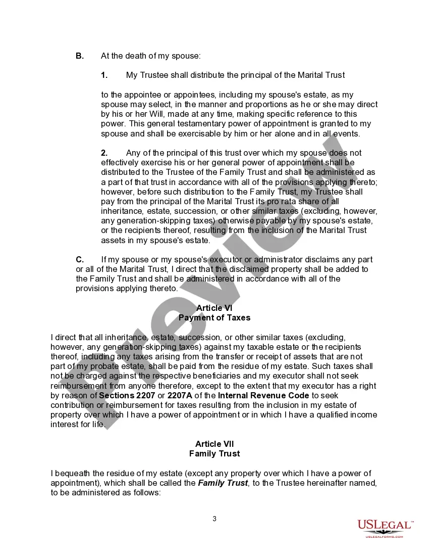 Get Will with Marital Deduction and Bypass Trust Preview Will with Marital Deduction and Bypass Trust