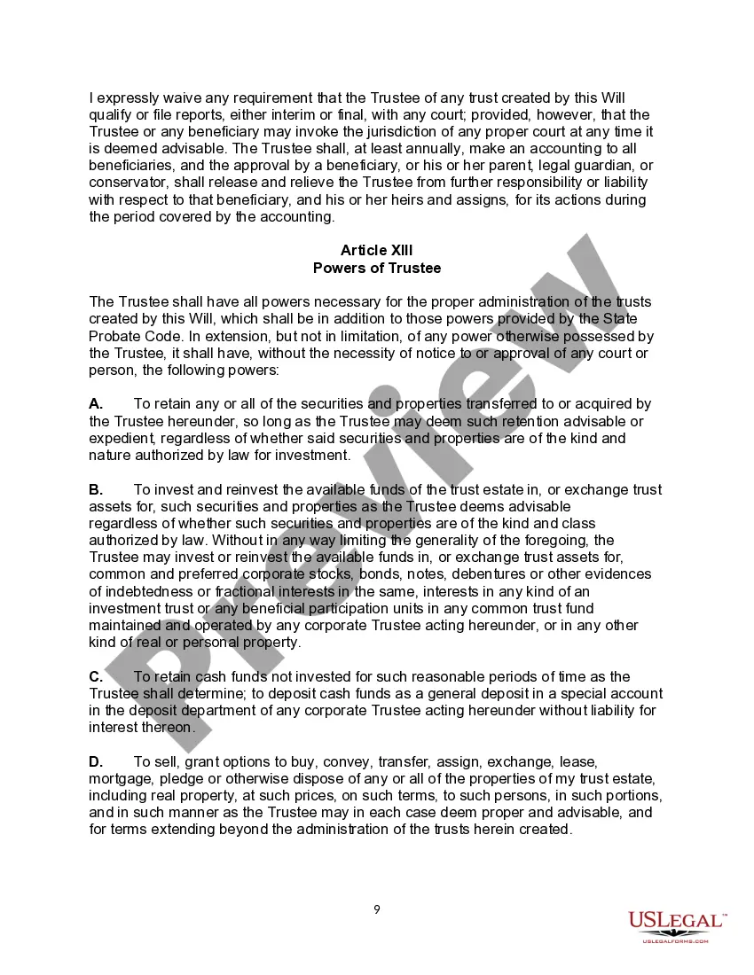Get Will with Marital Deduction and Bypass Trust Preview Will with Marital Deduction and Bypass Trust