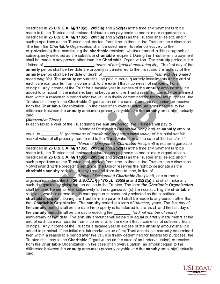 Preview Nongrantor Charitable Lead Annuity Trust