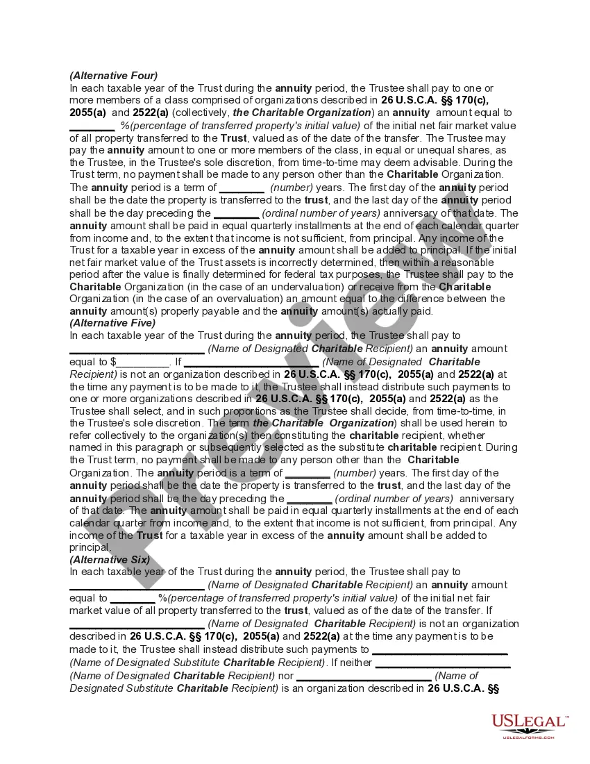 Preview Nongrantor Charitable Lead Annuity Trust