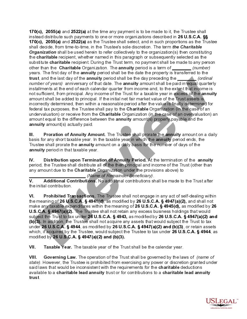 Preview Nongrantor Charitable Lead Annuity Trust