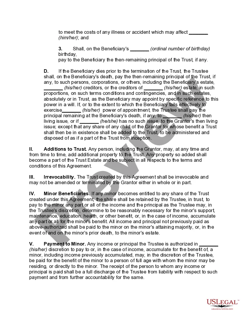 Preview Trust Agreement for Minor Qualifying for Annual Gift-Tax Exclusion; Beneficiary has Right to Terminate Trust at Age 21