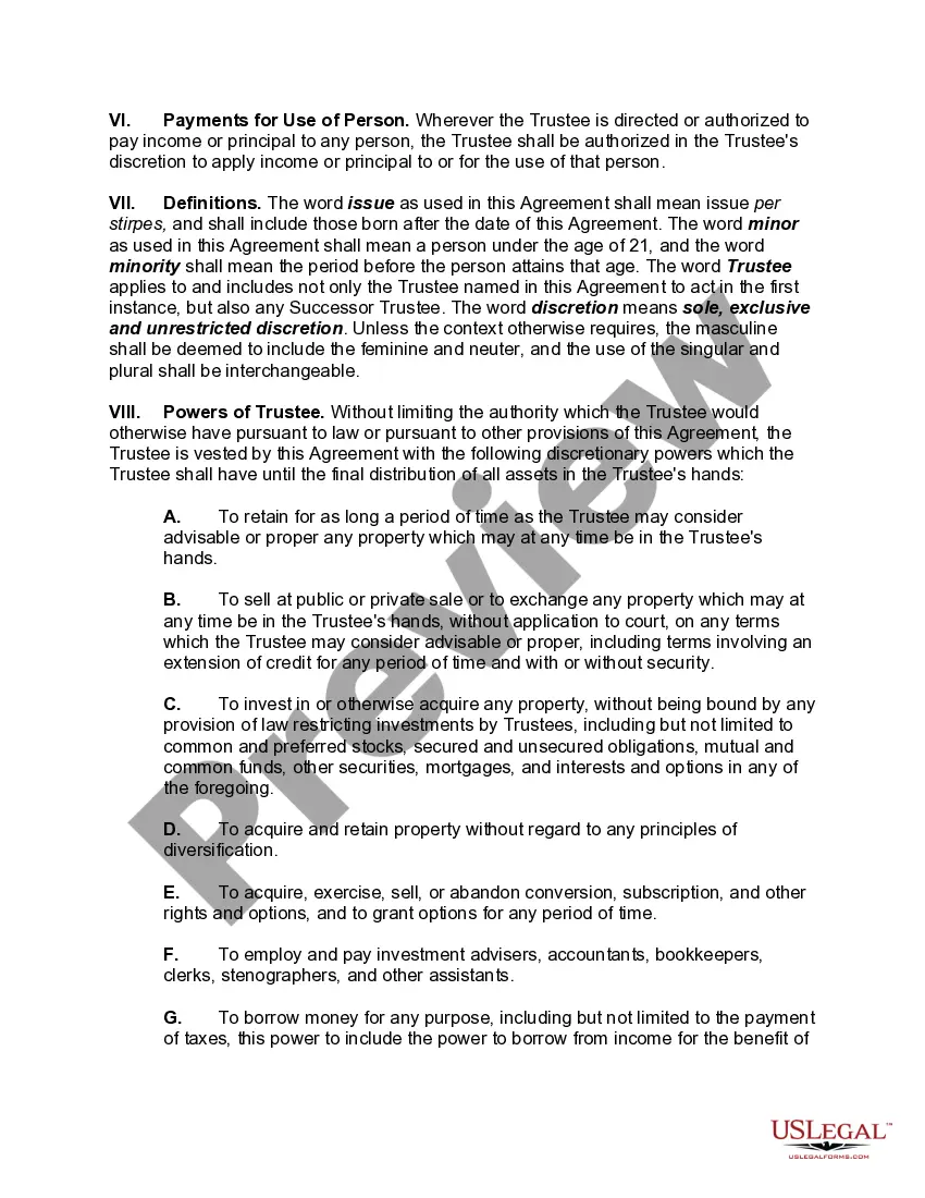 Preview Trust Agreement for Minor Qualifying for Annual Gift-Tax Exclusion; Beneficiary has Right to Terminate Trust at Age 21