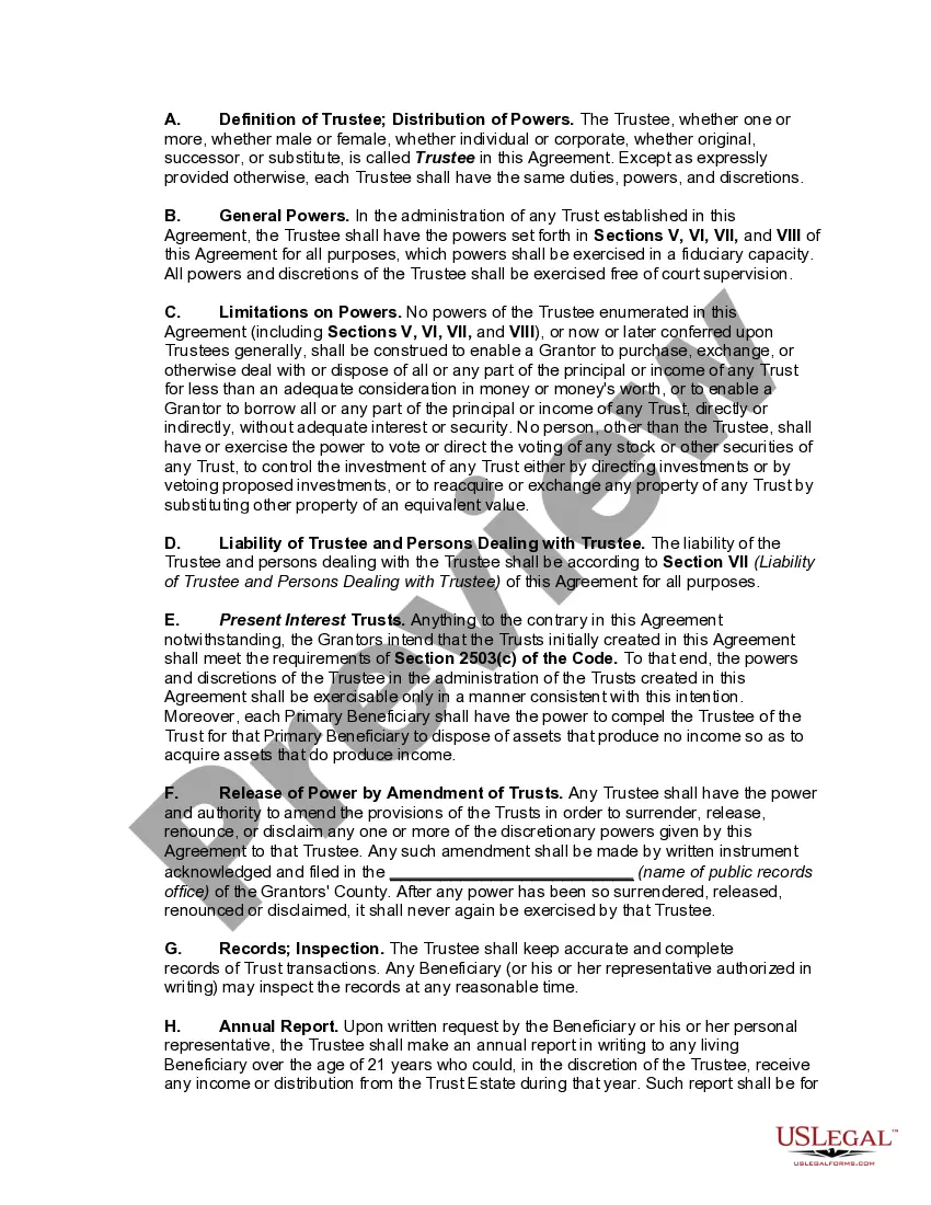 Preview Multiple Trusts for Children -- Trust Agreement for Minor Qualifying for Annual Gift-Tax Exclusion