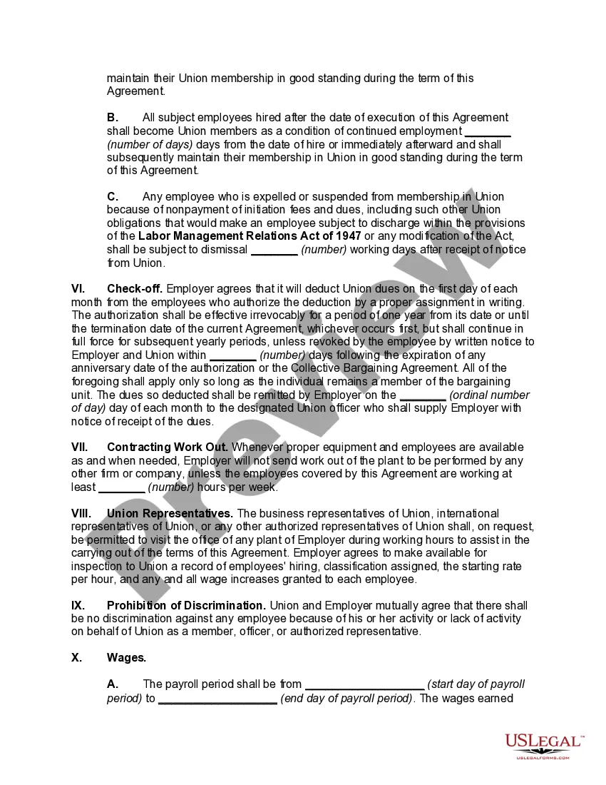 Preview Collective Bargaining Agreement between Owner of Manufacturing Plant and Employee Union