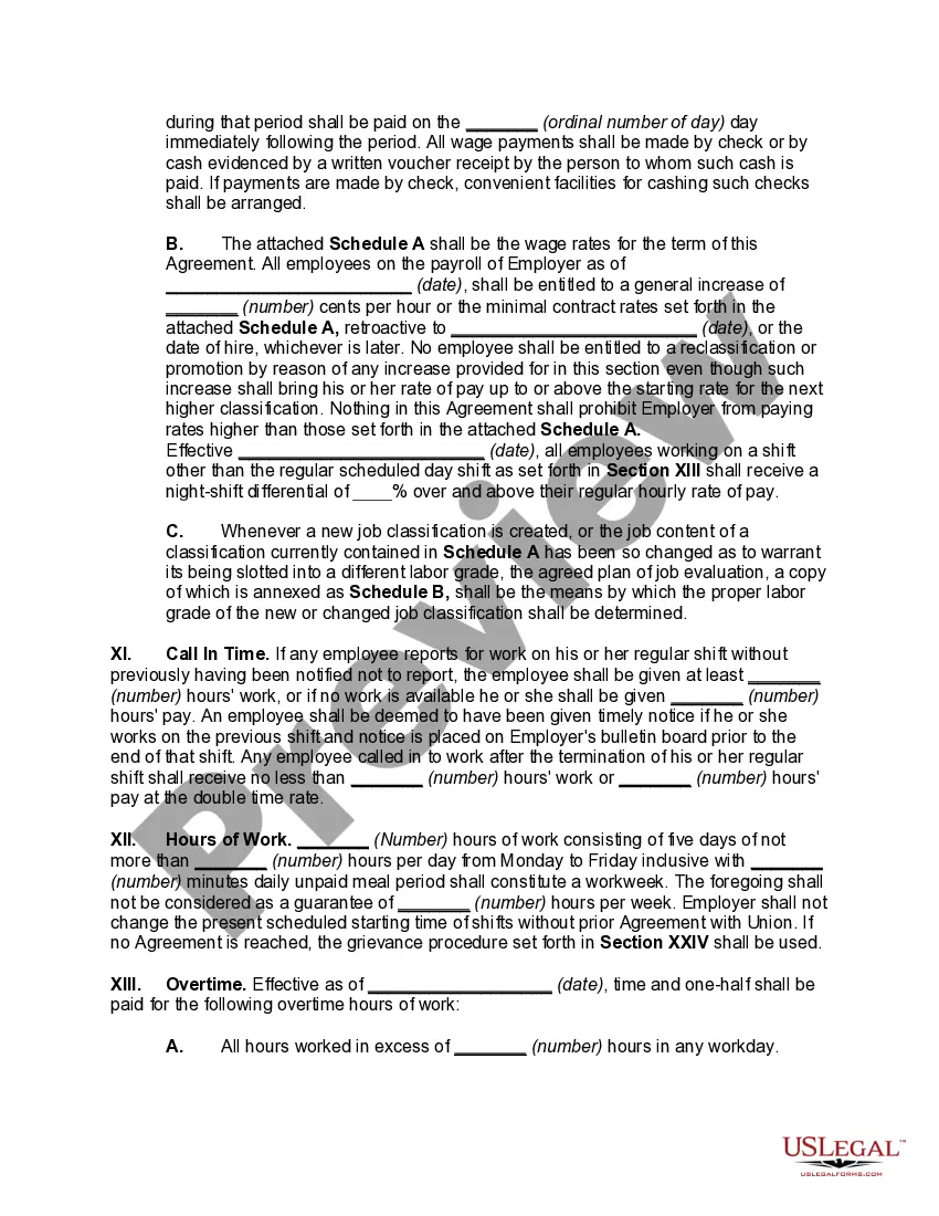 Preview Collective Bargaining Agreement between Owner of Manufacturing Plant and Employee Union