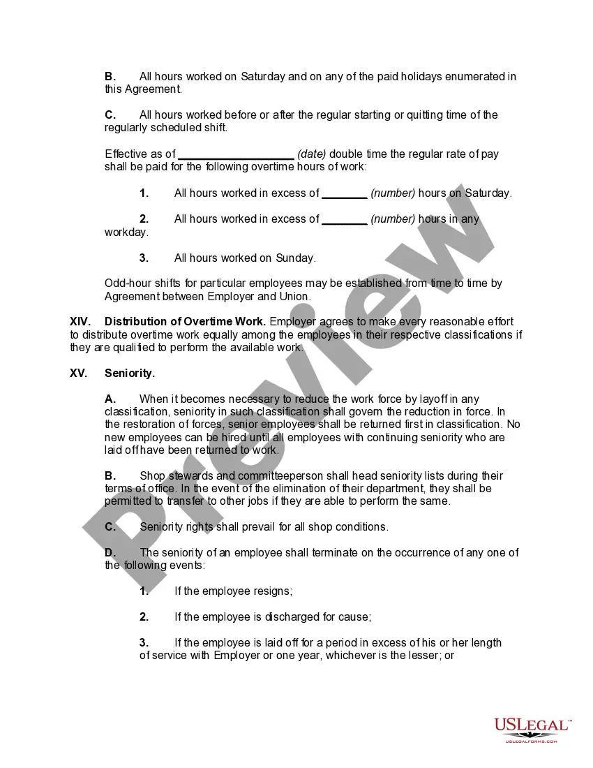 Preview Collective Bargaining Agreement between Owner of Manufacturing Plant and Employee Union