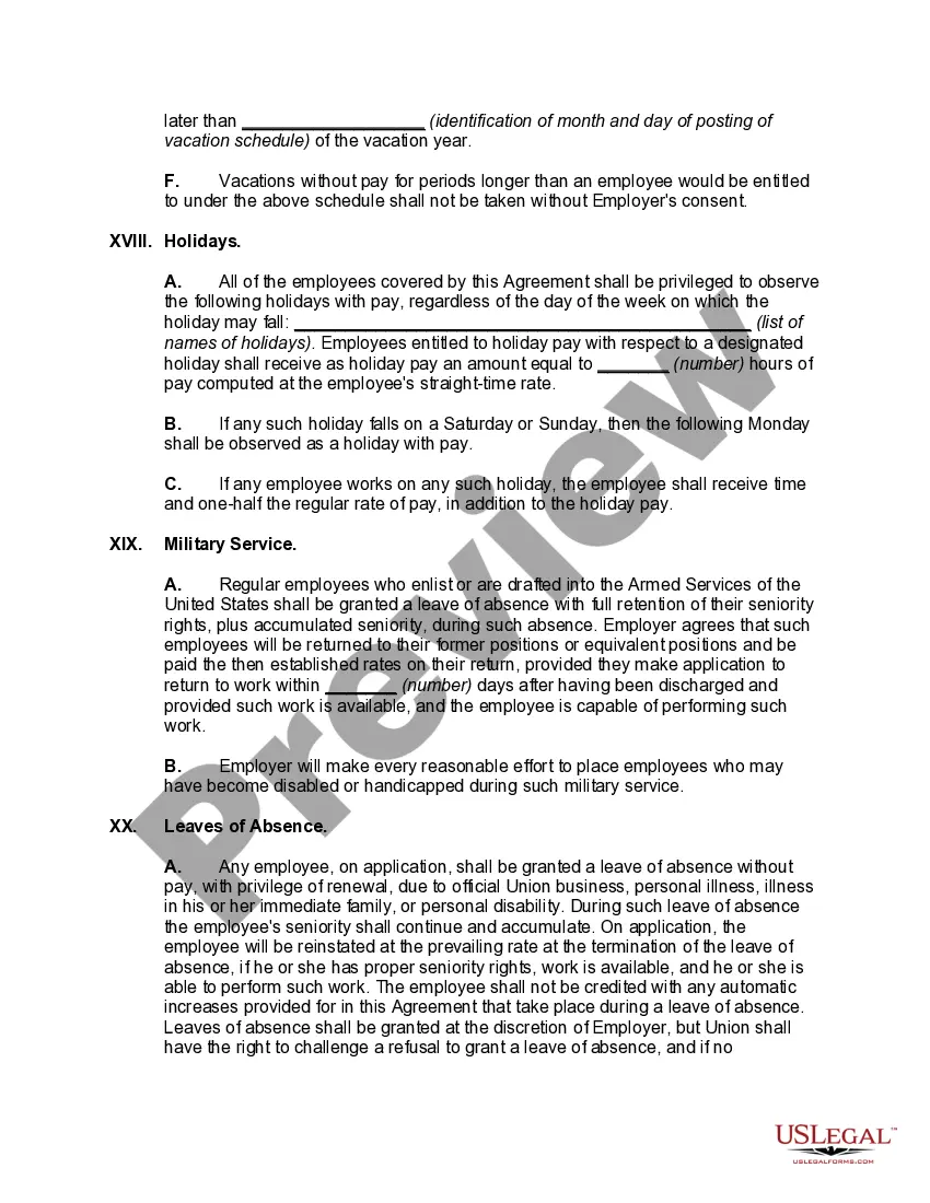 Preview Collective Bargaining Agreement between Owner of Manufacturing Plant and Employee Union