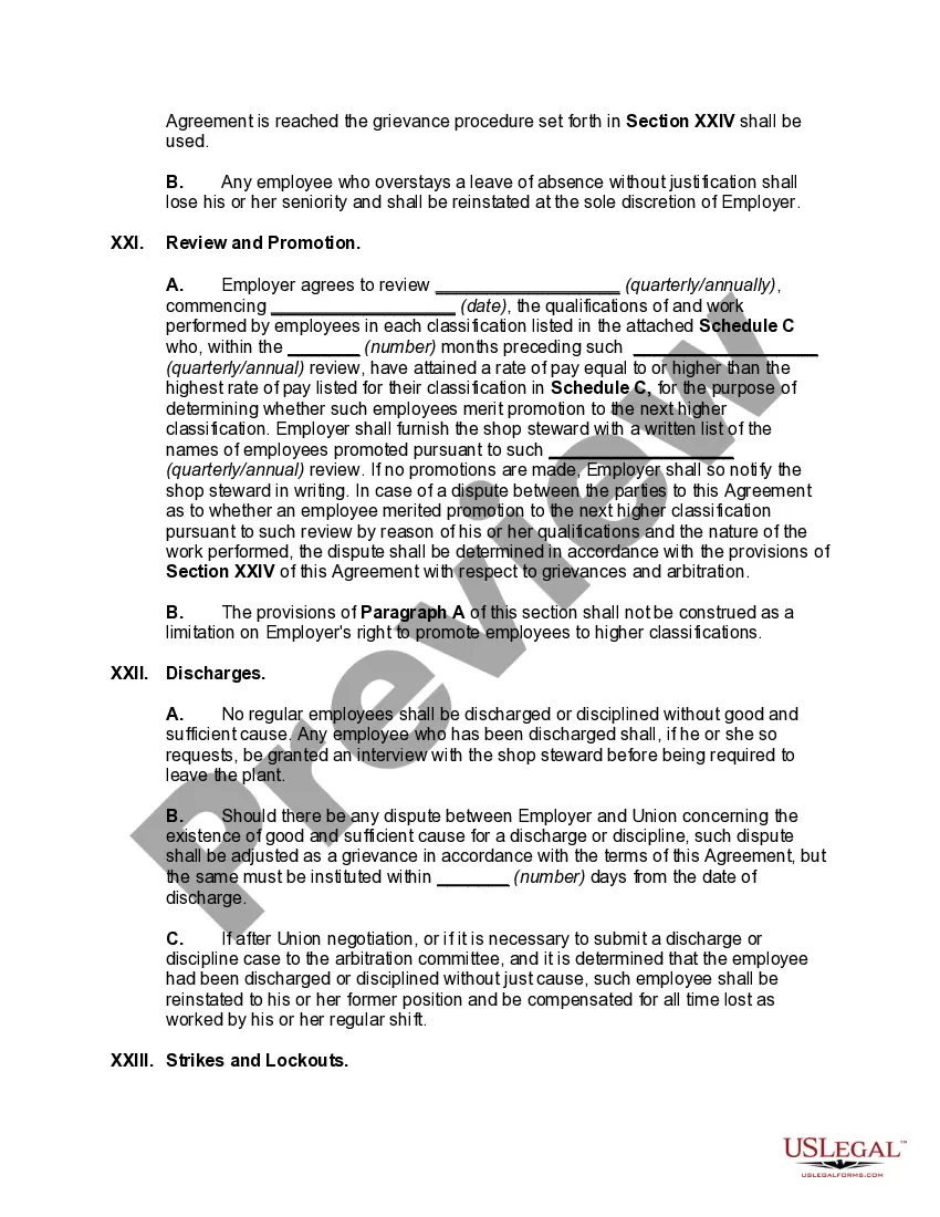 Preview Collective Bargaining Agreement between Owner of Manufacturing Plant and Employee Union