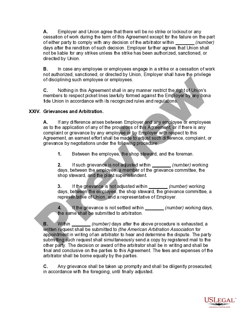 Preview Collective Bargaining Agreement between Owner of Manufacturing Plant and Employee Union
