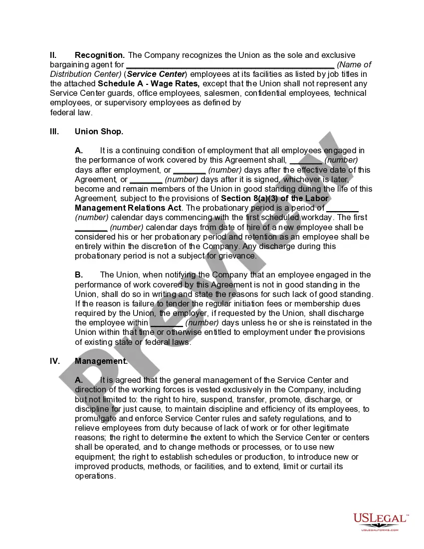 Preview Collective Bargaining Agreement between Owner of Distribution Center and Employee Union