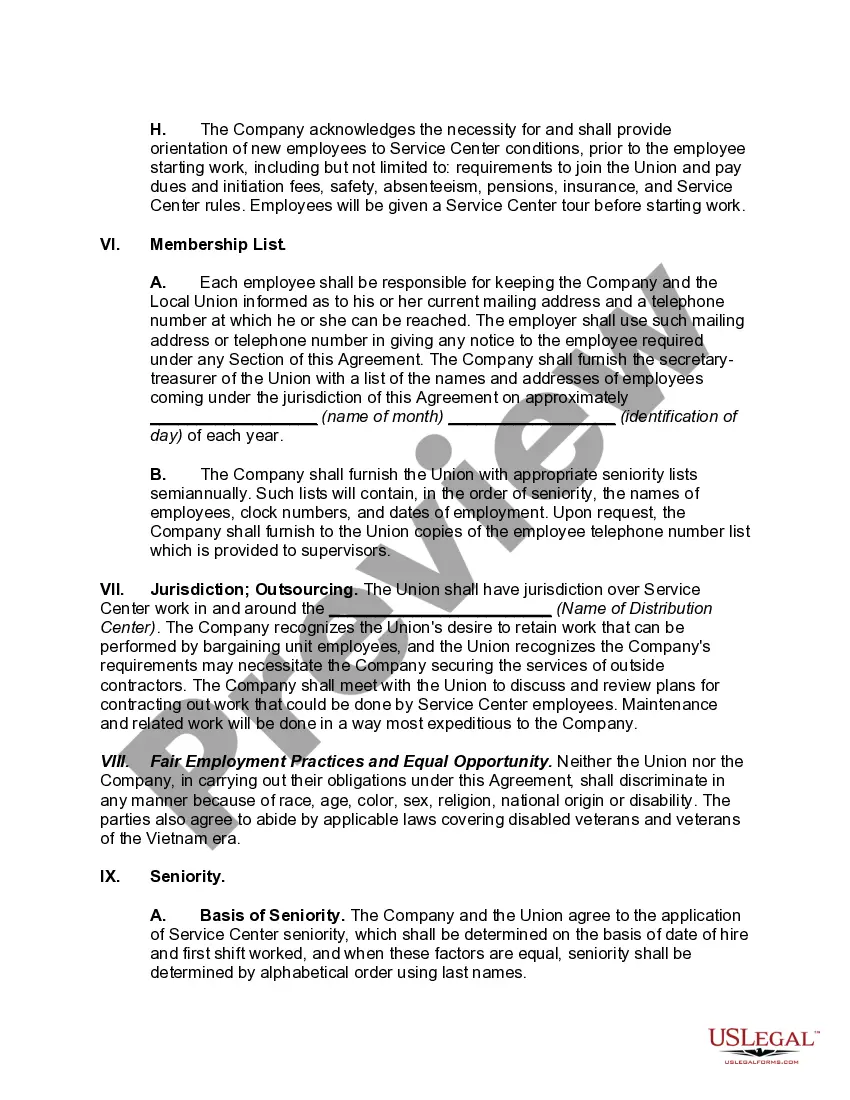 Preview Collective Bargaining Agreement between Owner of Distribution Center and Employee Union