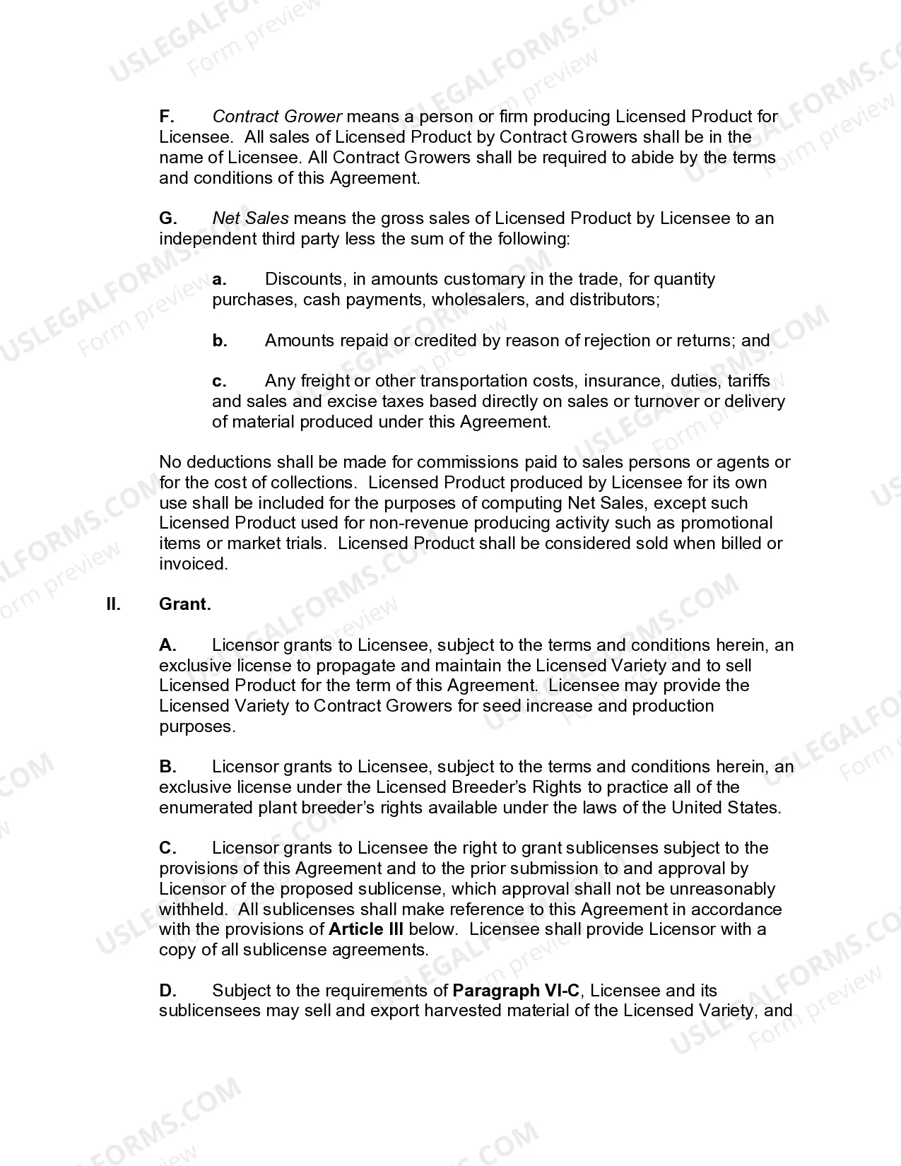 Preview Plant License Agreement