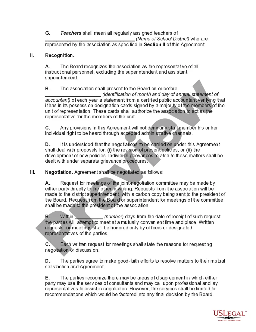 Preview Collective Bargaining Agreement Between School District and Community Teachers' Association