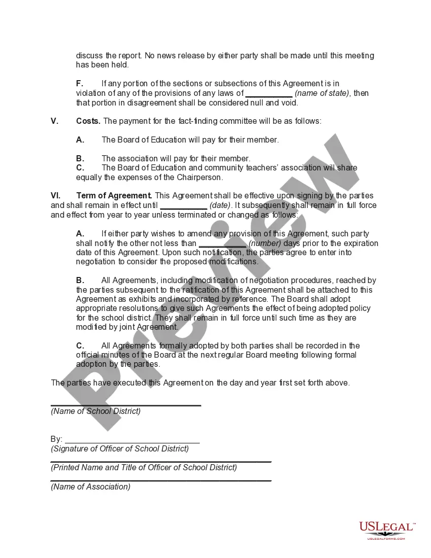Preview Collective Bargaining Agreement Between School District and Community Teachers' Association