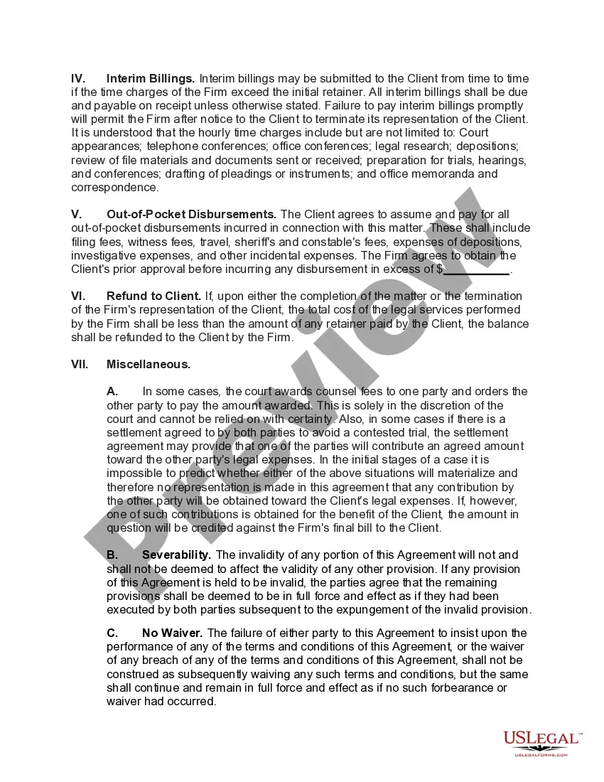 Preview Contract to Employ Law Firm - Hourly Fee with Retainer