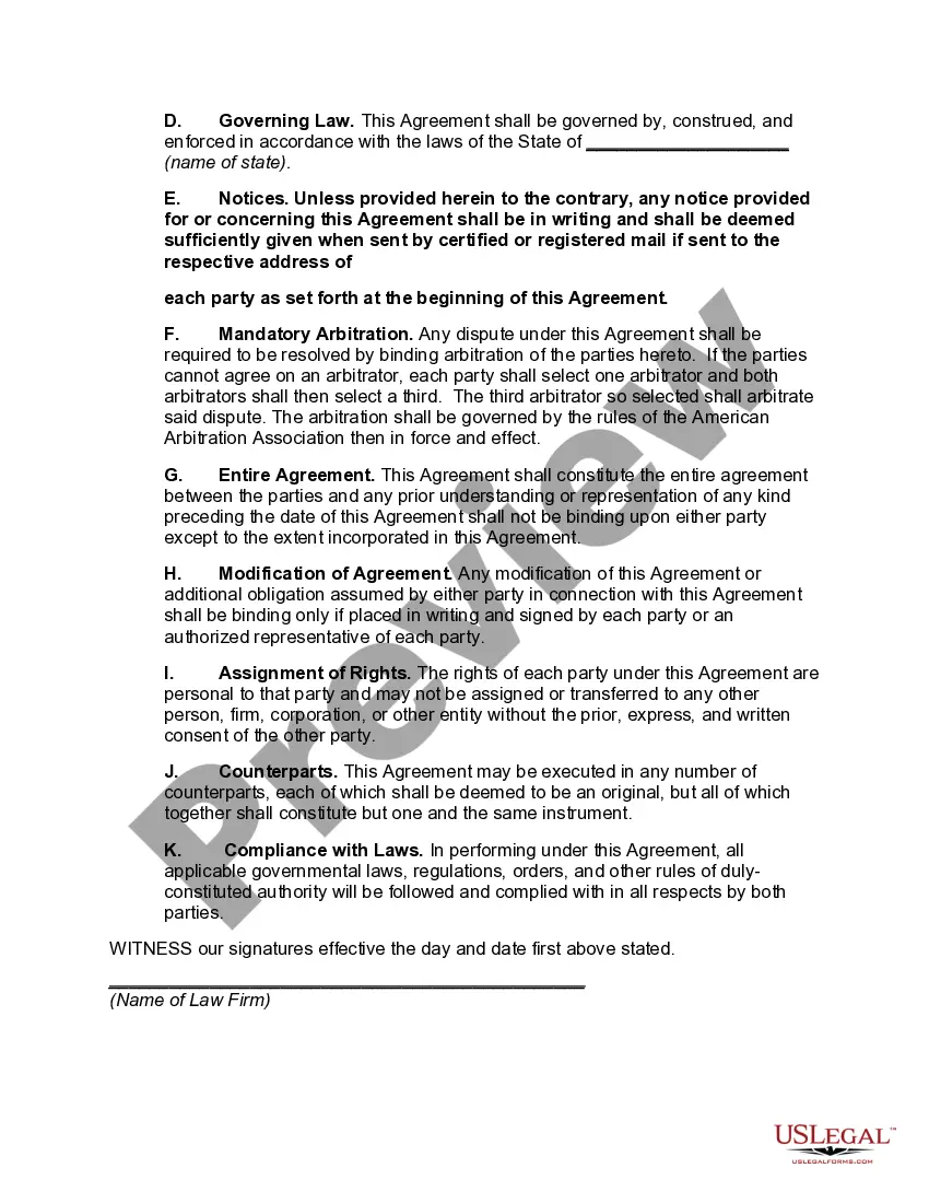 Preview Contract to Employ Law Firm - Hourly Fee with Retainer