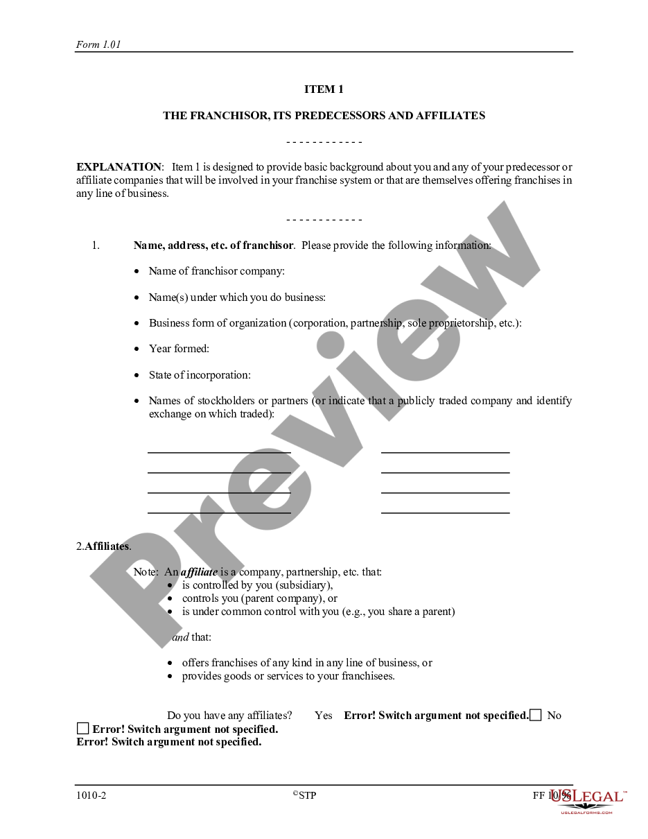 page 1 Franchise Registration Questionnaire preview