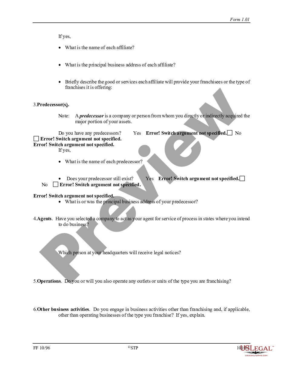 page 2 Franchise Registration Questionnaire preview