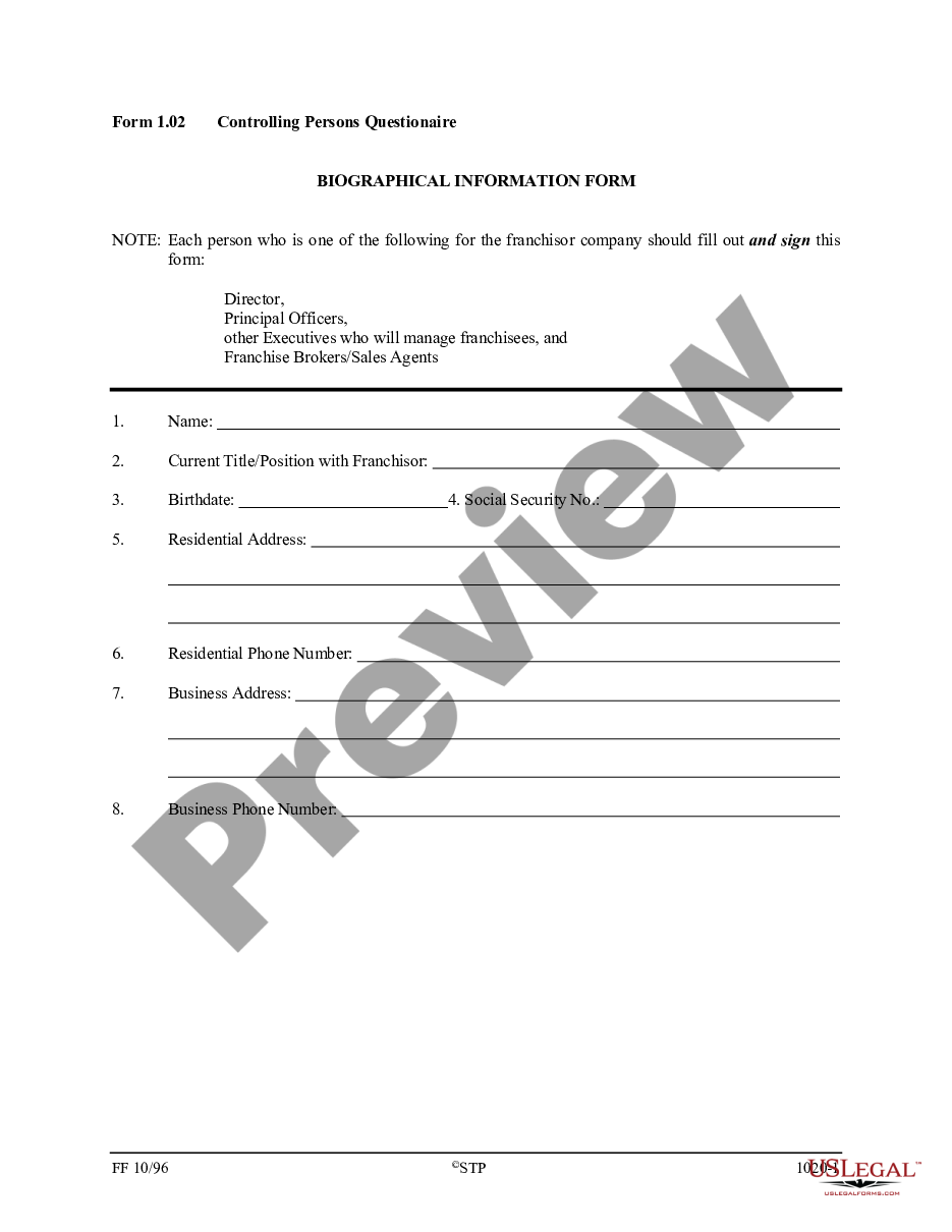 page 0 Controlling Persons Questionnaire preview