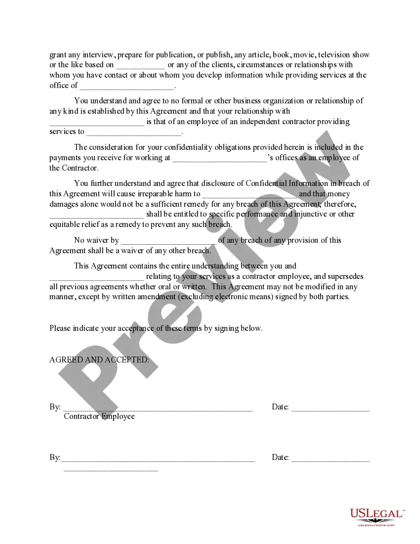 Preview Contractor Employee Non-Disclosure Agreement