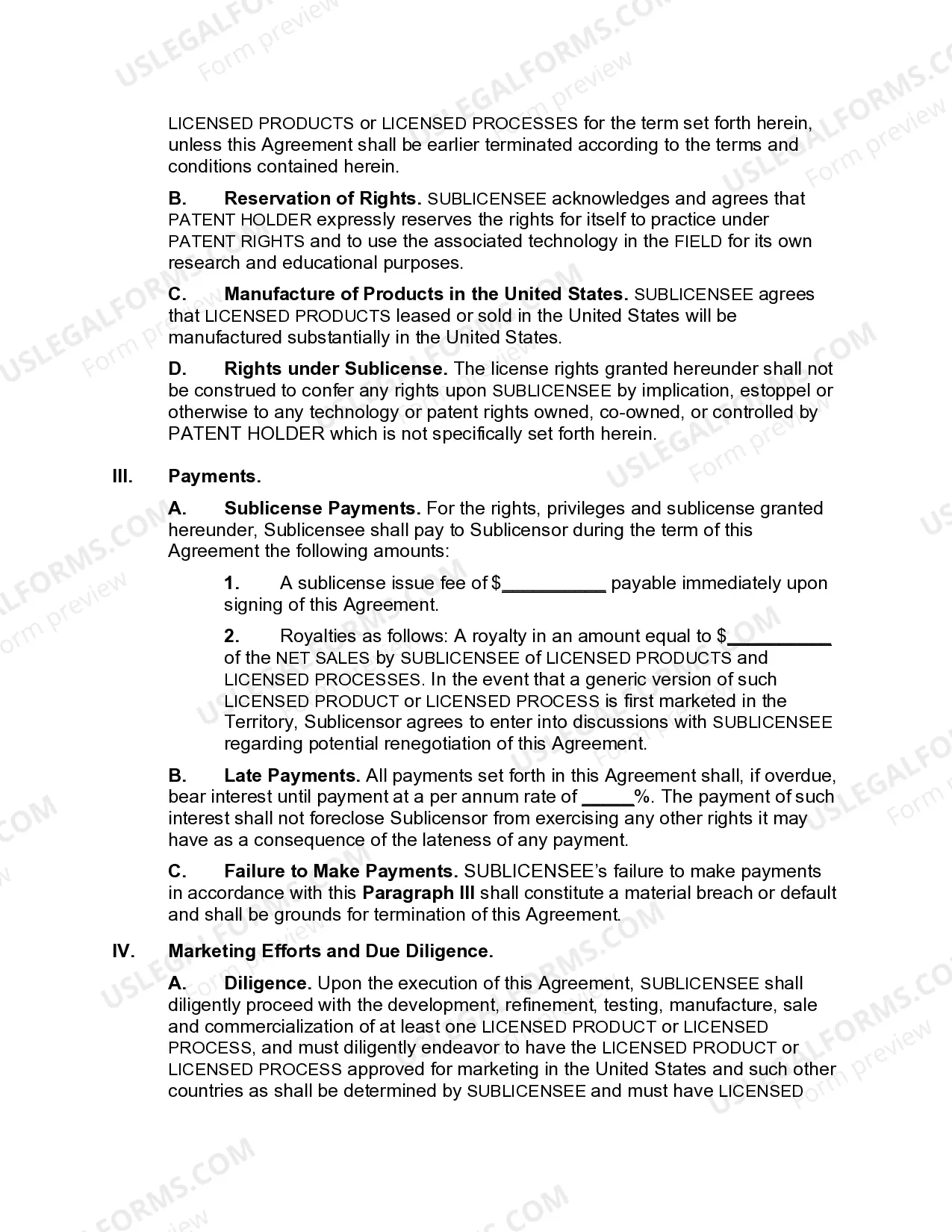Preview Exclusive Patent Sublicense Agreement