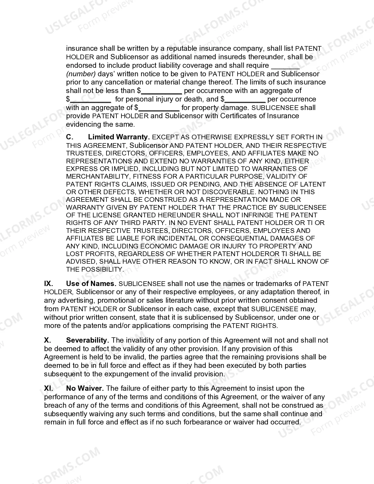 Preview Exclusive Patent Sublicense Agreement