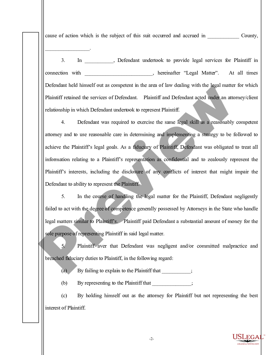 page 1 Complaint for Legal Malpractice - General Form preview