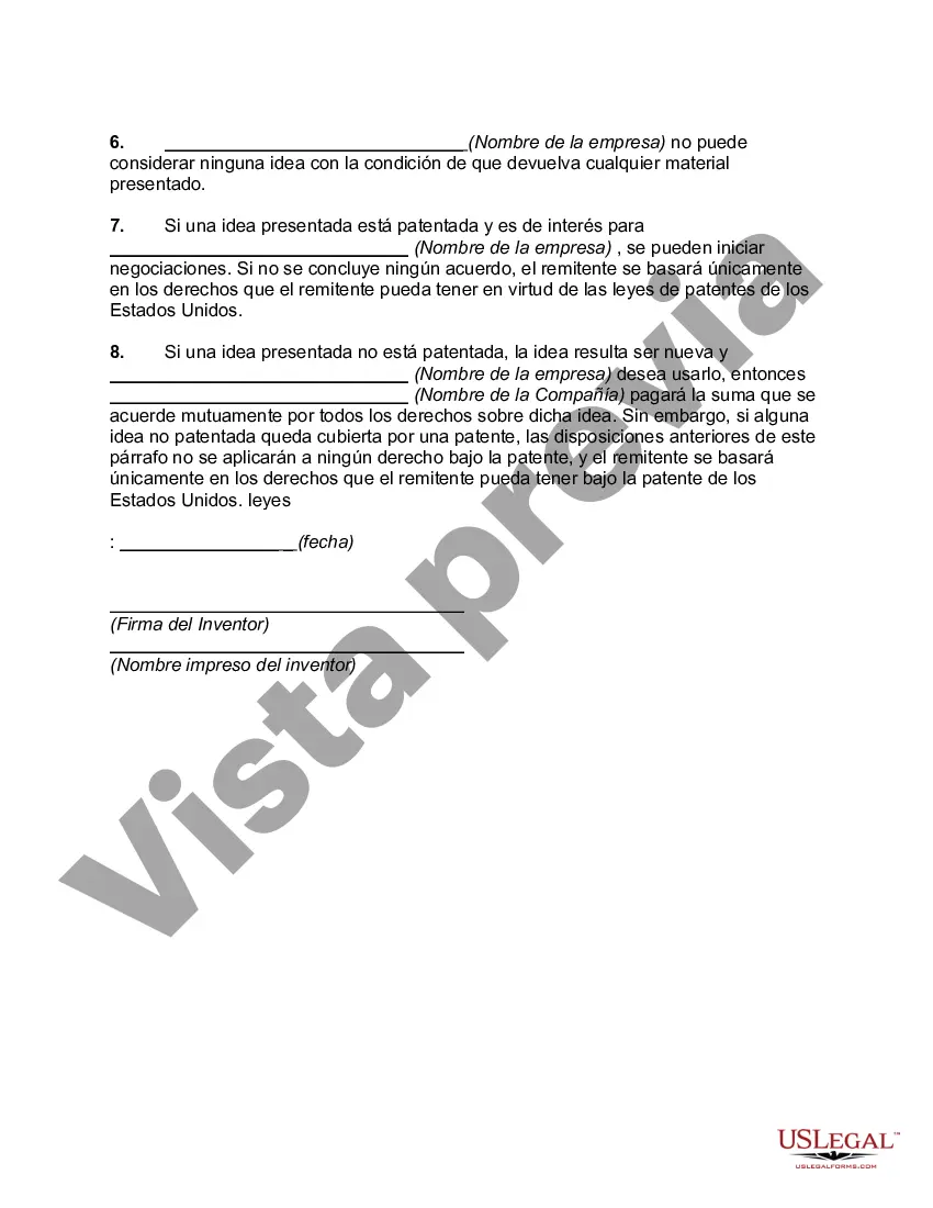 Preview Carta de acuerdo entre la empresa y el inventor en relación con la presentación de la idea para la tasación