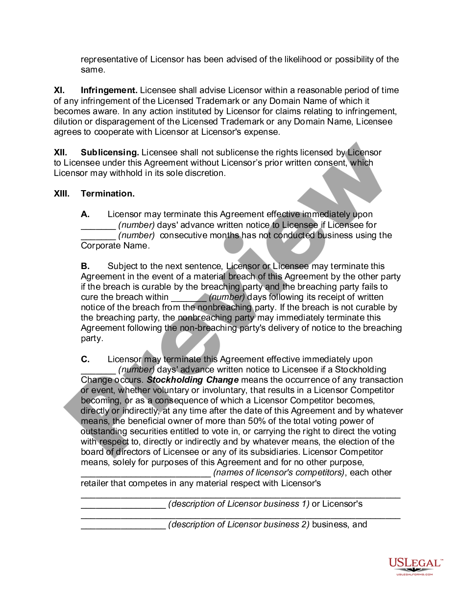 page 3 License Agreement -- Sublicense of Trademark and Domain Names preview