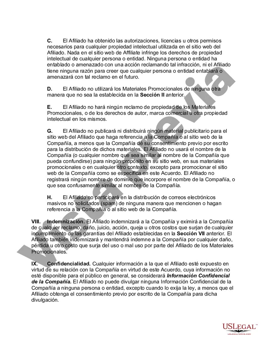 Preview Acuerdo de afiliación del sitio web