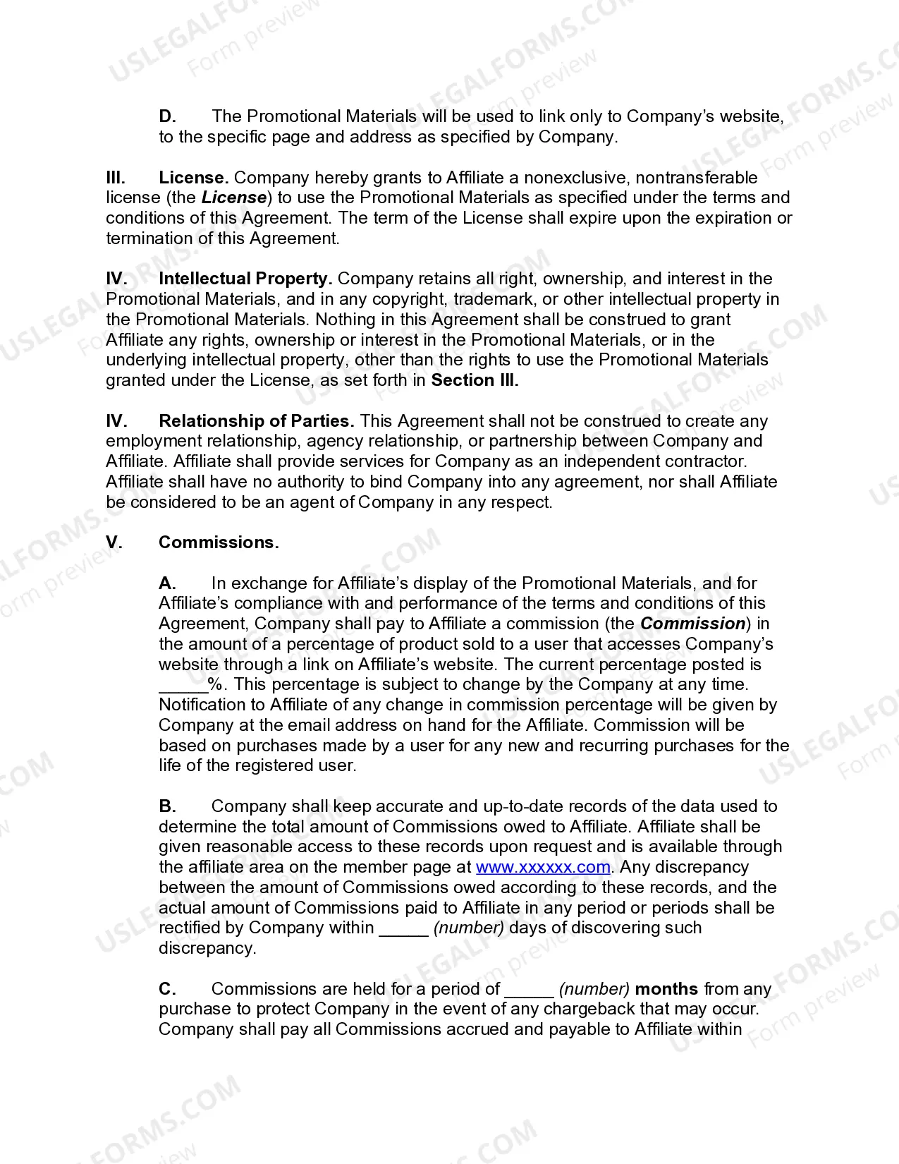 Preview Website Affiliate Agreement