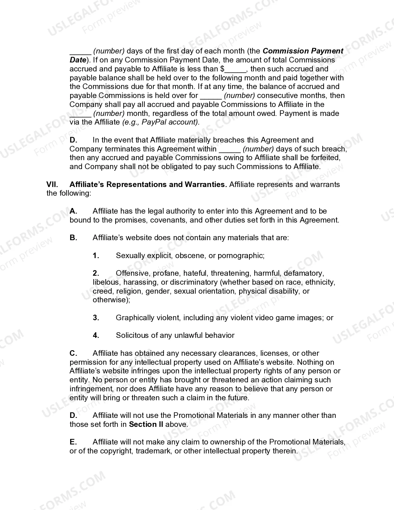 Preview Website Affiliate Agreement