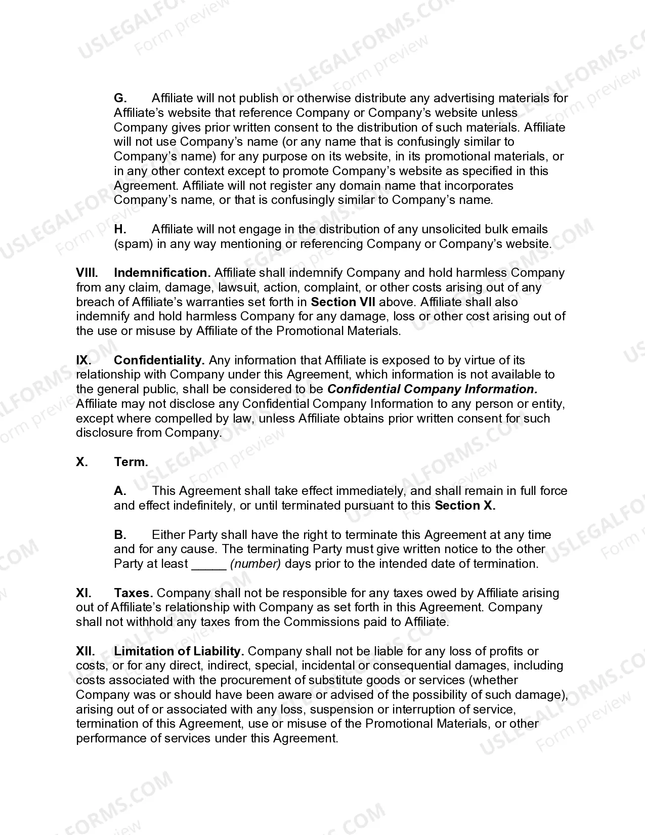 Preview Website Affiliate Agreement