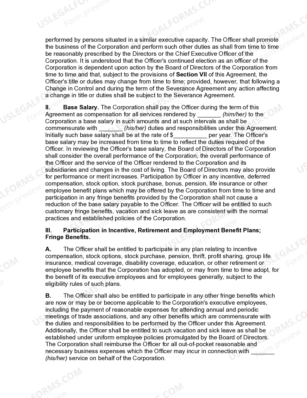 Preview Employment Agreement with Senior Vice President
