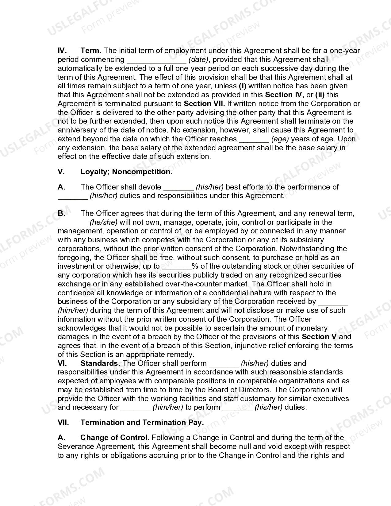 Preview Employment Agreement with Senior Vice President