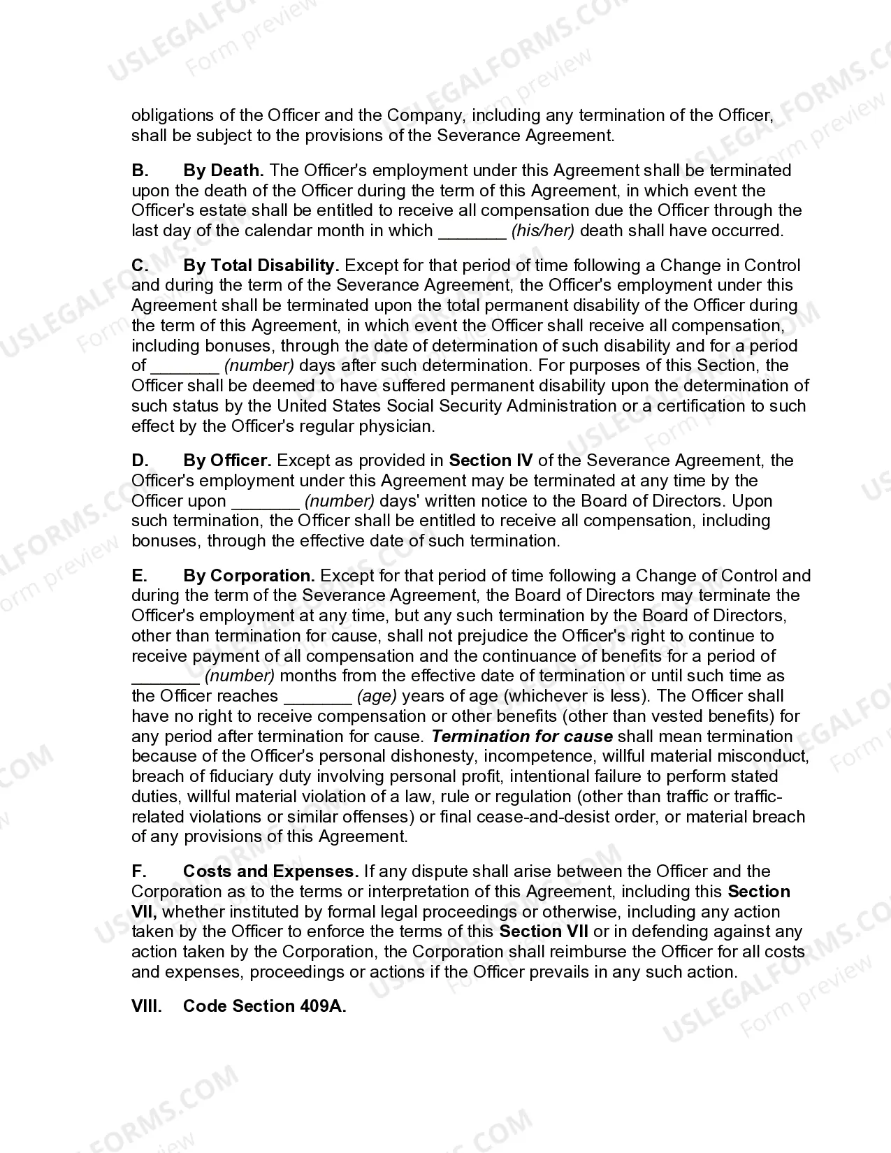 Preview Employment Agreement with Senior Vice President