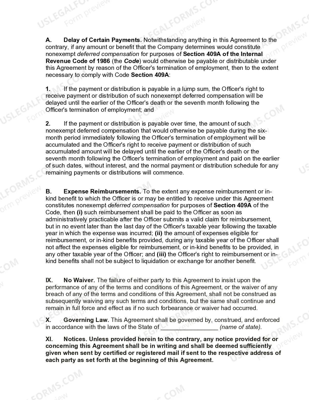 Preview Employment Agreement with Senior Vice President