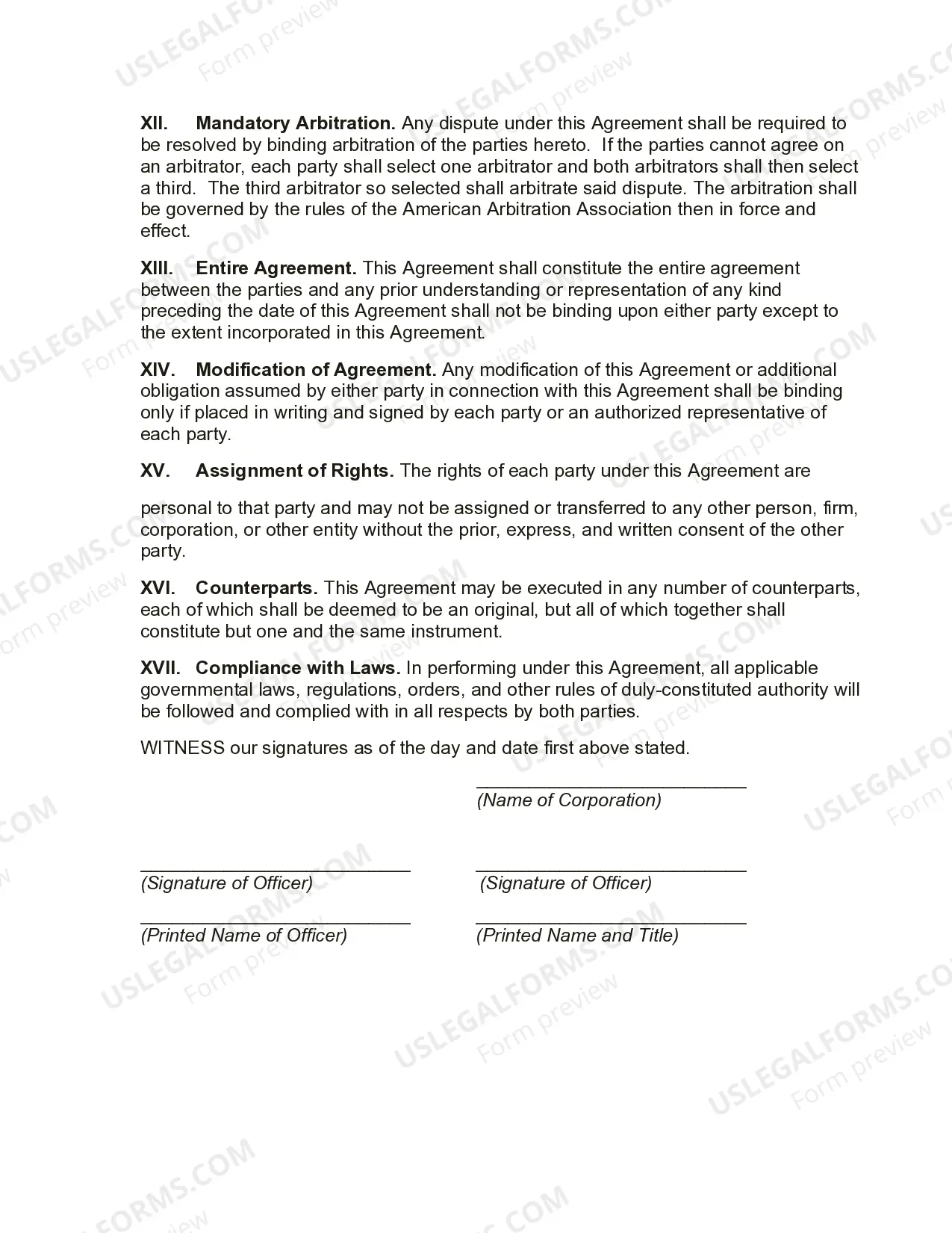 Preview Employment Agreement with Senior Vice President