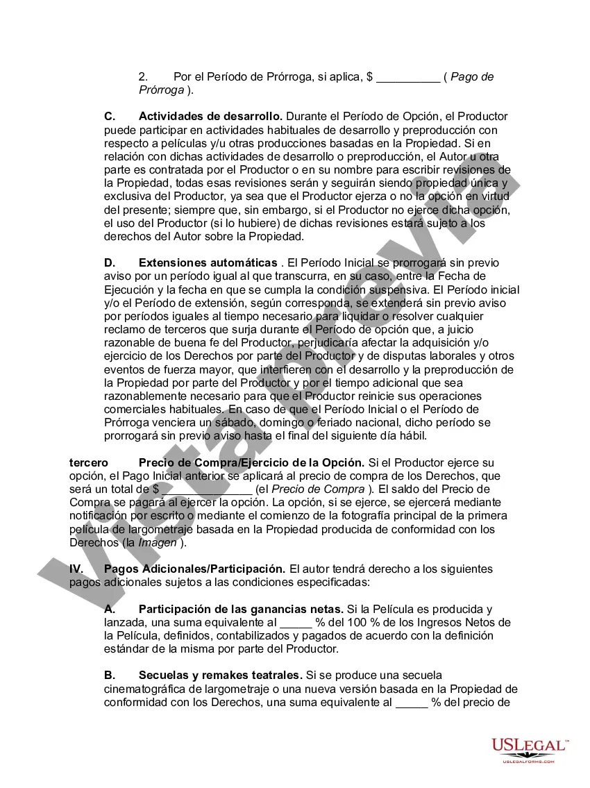Preview Opción de comprar los derechos de una novela