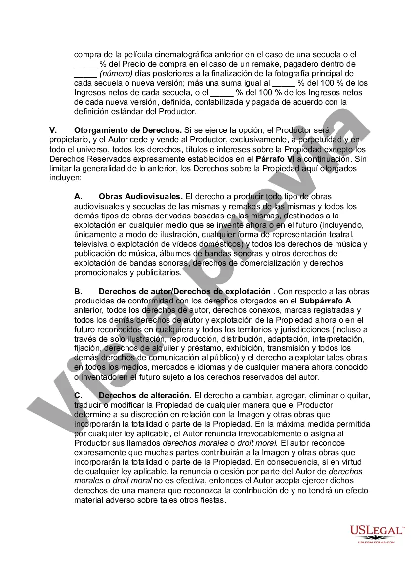 Preview Opción de comprar los derechos de una novela