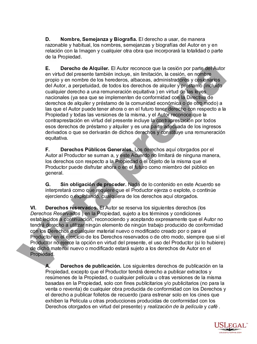 Preview Opción de comprar los derechos de una novela