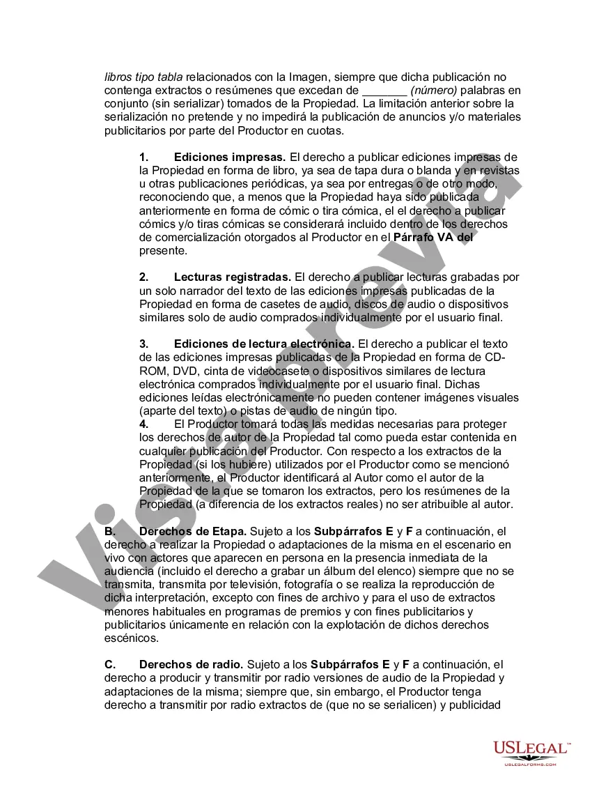 Preview Opción de comprar los derechos de una novela