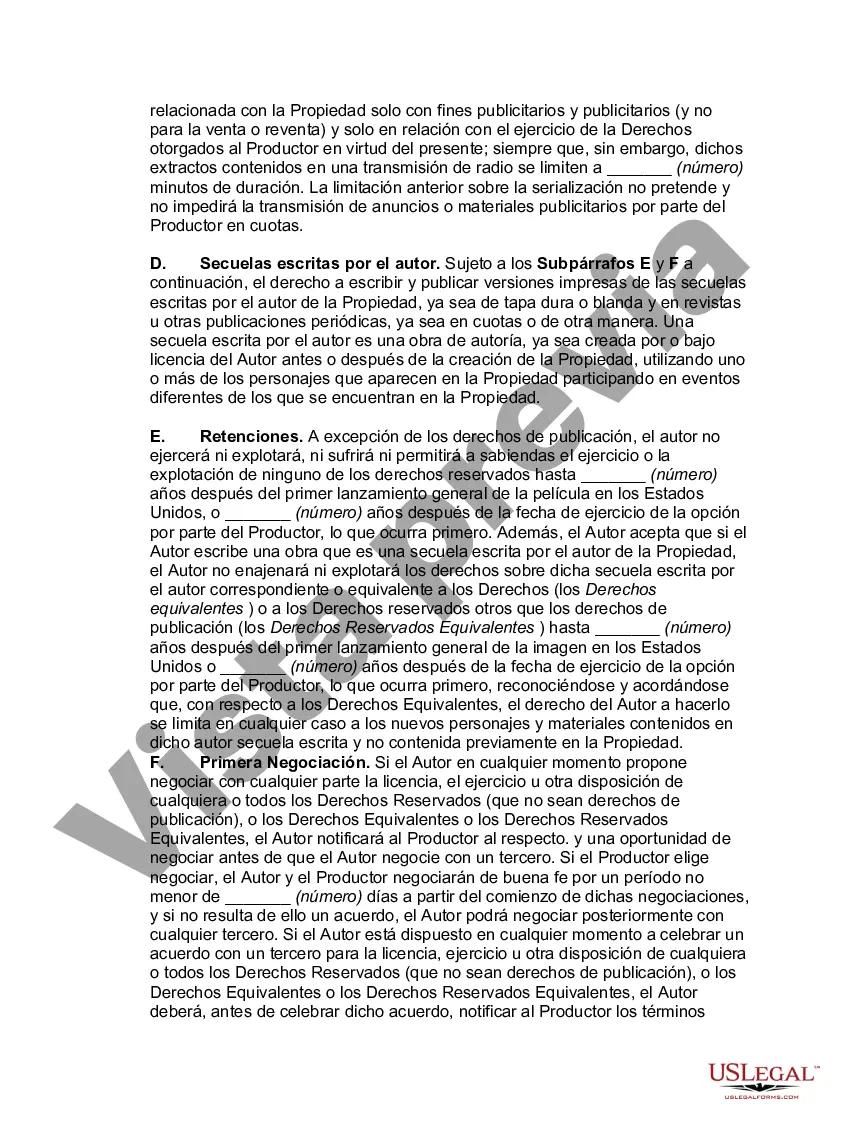 Preview Opción de comprar los derechos de una novela